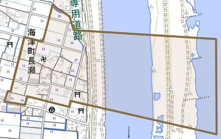 海津町長瀬とその周辺の地図。町の範囲を重ねている