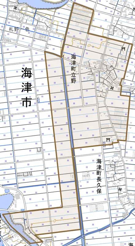 海津町立野とその周辺の地図。町の範囲を重ねている