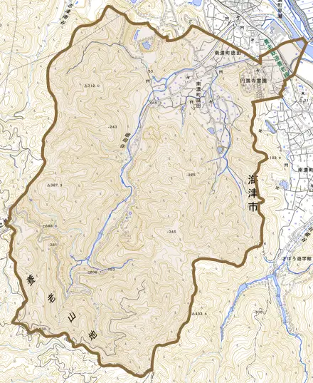南濃町庭田とその周辺の地図。町の範囲を重ねている