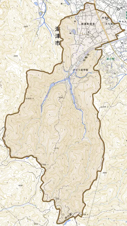 南濃町奥条とその周辺の地図。町の範囲を重ねている
