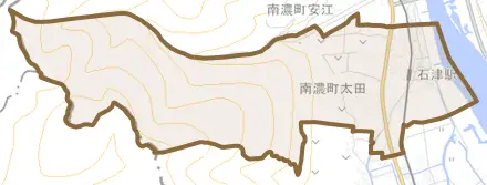 南濃町太田とその周辺の地図。町の範囲を重ねている