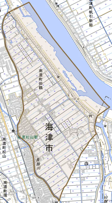 南濃町田鶴とその周辺の地図。町の範囲を重ねている