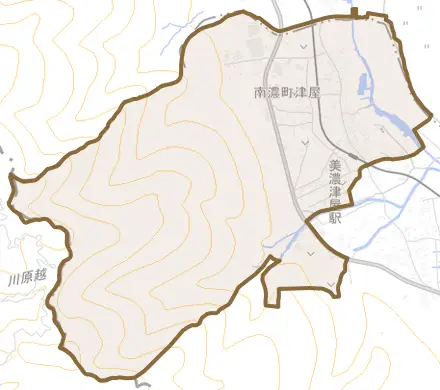 南濃町津屋とその周辺の地図。町の範囲を重ねている
