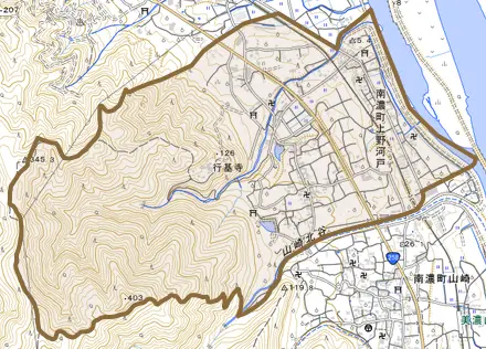 南濃町上野河戸とその周辺の地図。町の範囲を重ねている