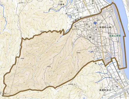 南濃町山崎とその周辺の地図。町の範囲を重ねている