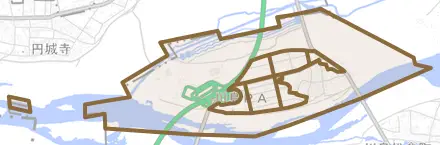 川島笠田町とその周辺の地図。町の範囲を重ねている