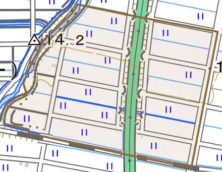那加五反田町とその周辺の地図。町の範囲を重ねている