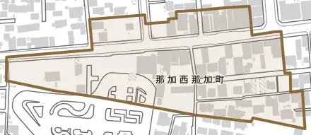 那加西那加町とその周辺の地図。町の範囲を重ねている