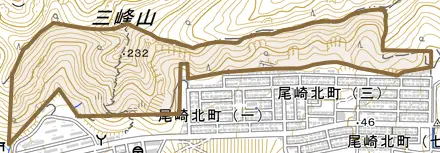 那加大洞とその周辺の地図。町の範囲を重ねている