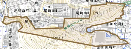 那加扇平とその周辺の地図。町の範囲を重ねている