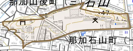 那加手力町とその周辺の地図。町の範囲を重ねている