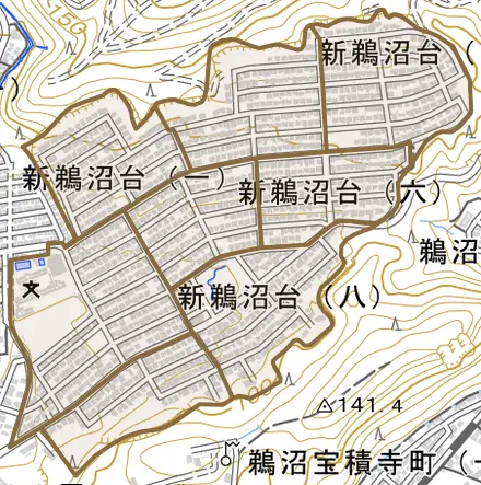 新鵜沼台とその周辺の地図。町の範囲を重ねている