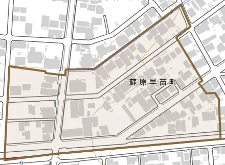 蘇原早苗町とその周辺の地図。町の範囲を重ねている