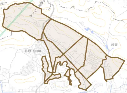 須衛町とその周辺の地図。町の範囲を重ねている