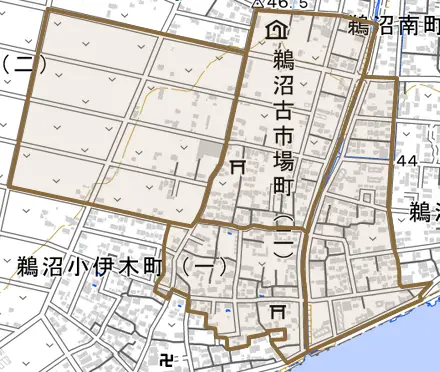 鵜沼古市場町とその周辺の地図。町の範囲を重ねている