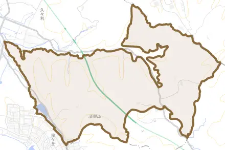 久々利柿下入会とその周辺の地図。町の範囲を重ねている