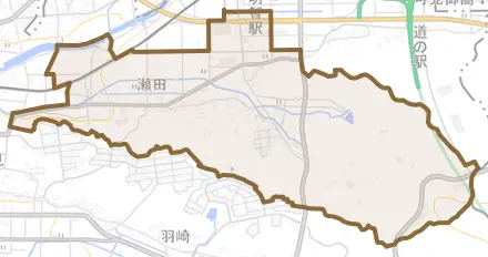 瀬田とその周辺の地図。町の範囲を重ねている