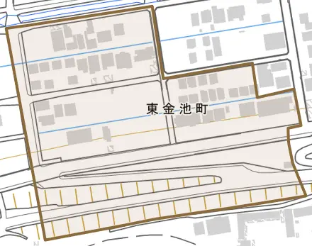 東金池町とその周辺の地図。町の範囲を重ねている