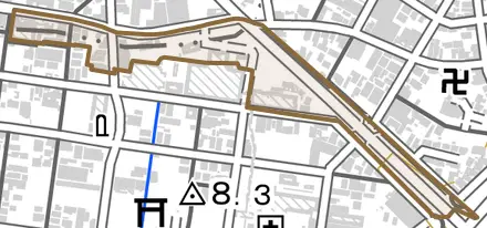 泉町とその周辺の地図。町の範囲を重ねている