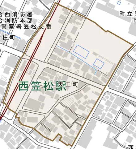 天王町とその周辺の地図。町の範囲を重ねている