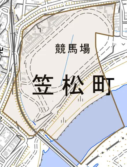 若葉町とその周辺の地図。町の範囲を重ねている