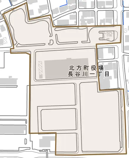 長谷川とその周辺の地図。町の範囲を重ねている