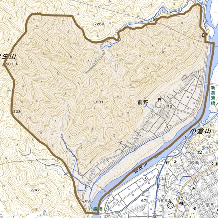 前野とその周辺の地図。町の範囲を重ねている