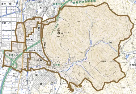 松森とその周辺の地図。町の範囲を重ねている