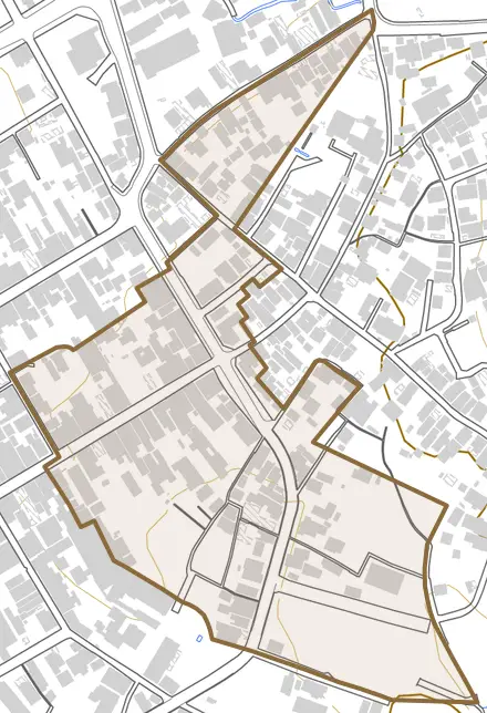 常盤町とその周辺の地図。町の範囲を重ねている