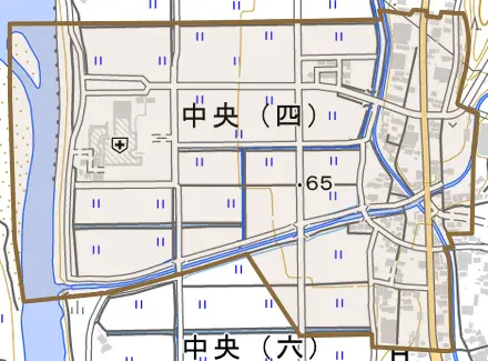 段町とその周辺の地図。町の範囲を重ねている