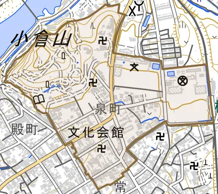 泉町とその周辺の地図。町の範囲を重ねている