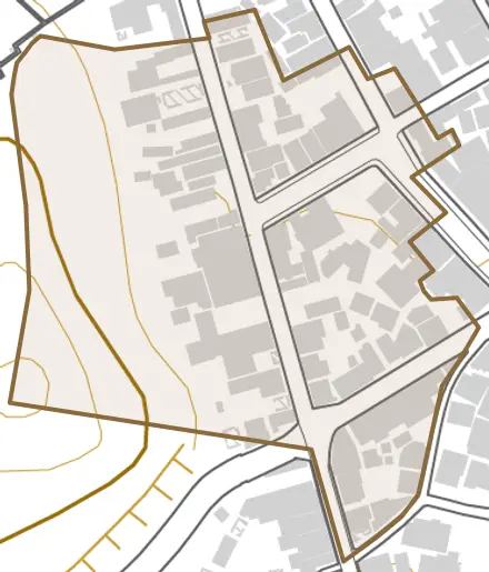 米屋町とその周辺の地図。町の範囲を重ねている