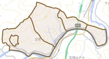 立花とその周辺の地図。町の範囲を重ねている