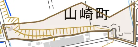 山崎町とその周辺の地図。町の範囲を重ねている