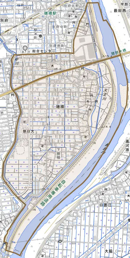 穂積とその周辺の地図。町の範囲を重ねている