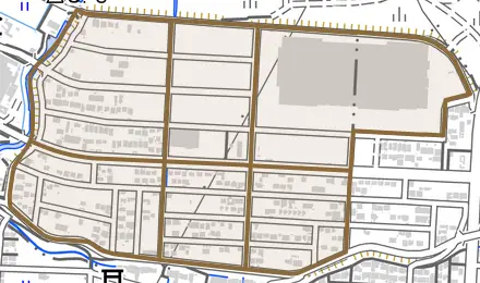 犀川とその周辺の地図。町の範囲を重ねている