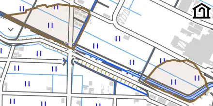 東結とその周辺の地図。町の範囲を重ねている