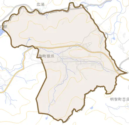 陶町猿爪とその周辺の地図。町の範囲を重ねている