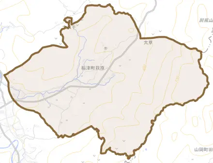 稲津町萩原とその周辺の地図。町の範囲を重ねている