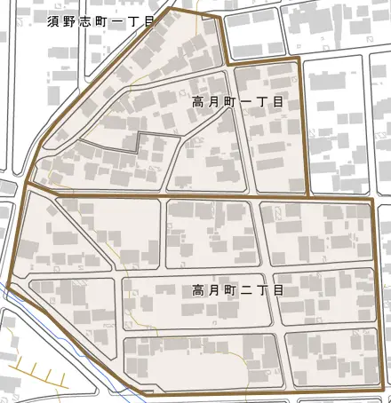高月町とその周辺の地図。町の範囲を重ねている