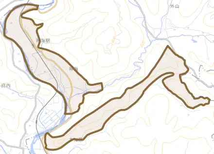 神海とその周辺の地図。町の範囲を重ねている