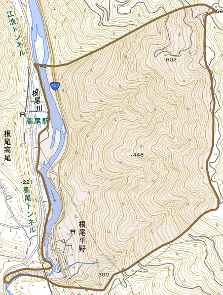 根尾平野とその周辺の地図。町の範囲を重ねている