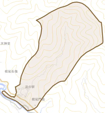 根尾門脇とその周辺の地図。町の範囲を重ねている