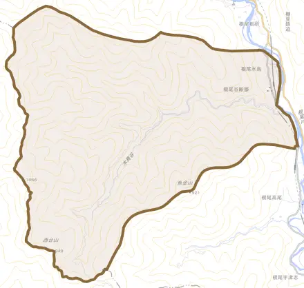 根尾水鳥とその周辺の地図。町の範囲を重ねている