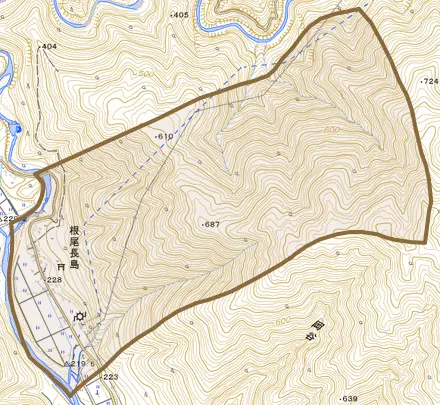 根尾長島とその周辺の地図。町の範囲を重ねている
