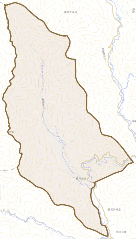根尾能郷とその周辺の地図。町の範囲を重ねている