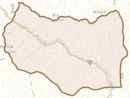 根尾大河原とその周辺の地図。町の範囲を重ねている