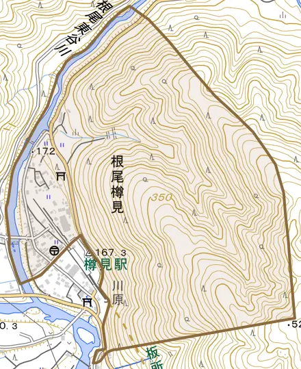 根尾樽見とその周辺の地図。町の範囲を重ねている