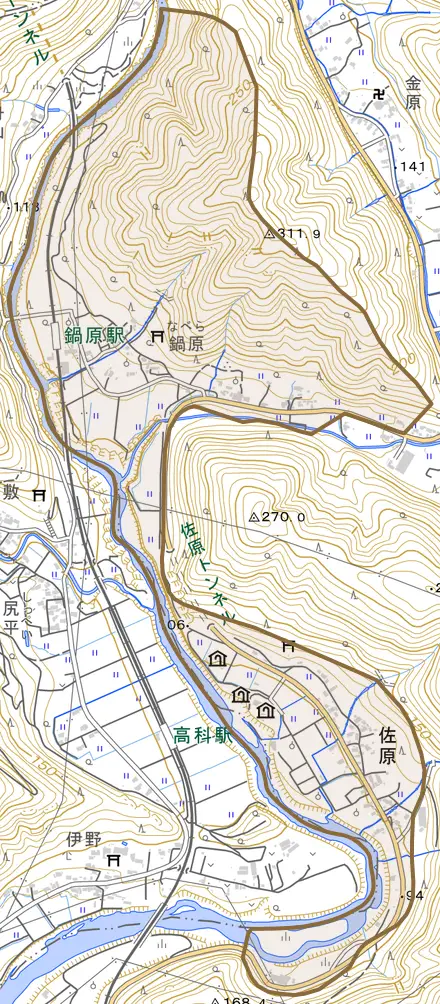 佐原とその周辺の地図。町の範囲を重ねている
