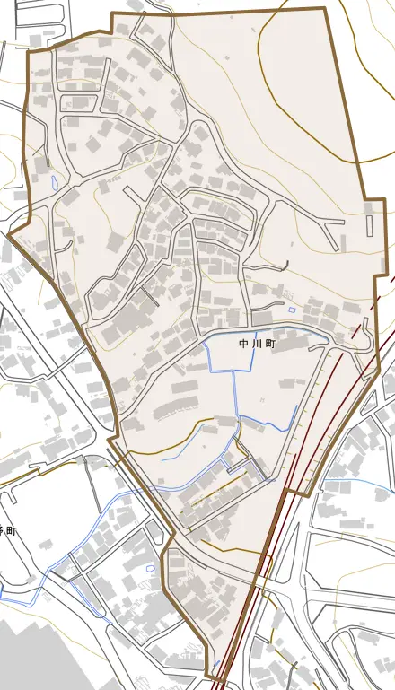 中川町とその周辺の地図。町の範囲を重ねている